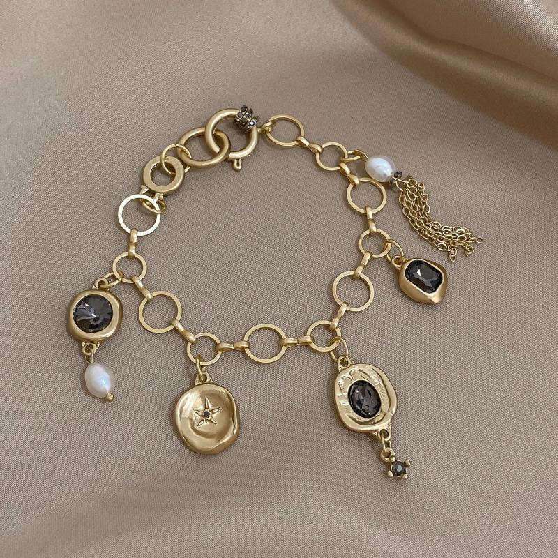 Vintage Crystal Chain Charm Bracelet Metal Alloy Accessories