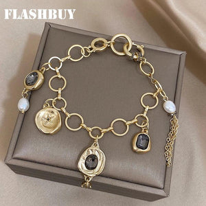 Vintage Crystal Chain Charm Bracelet Metal Alloy Accessories