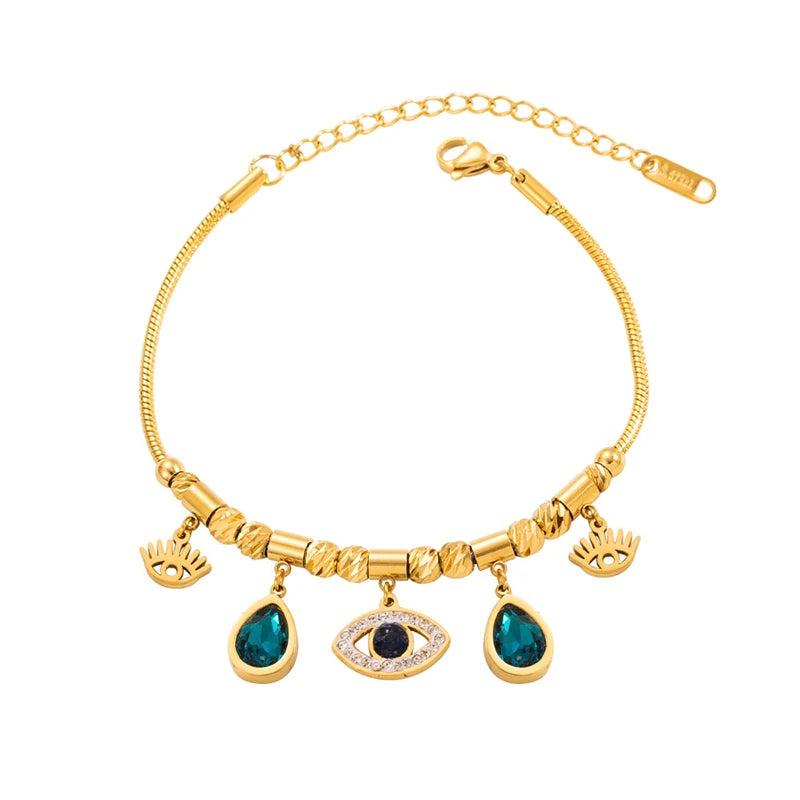 Evil Eye Charm Bracelet Stainless Steel Chain Adjustable Women Jewelry