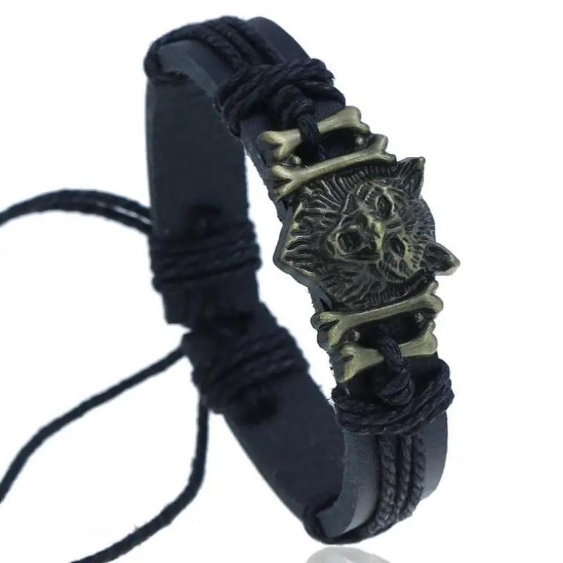 Punk Gothic Rock Men Jewelry Bracelet Cuff Alloy Wolf Bone Charms