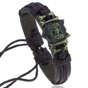 Punk Gothic Rock Men Jewelry Bracelet Cuff Alloy Wolf Bone Charms