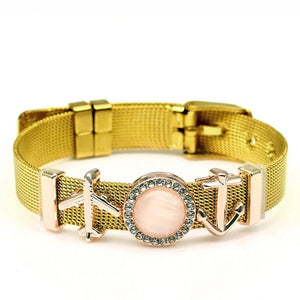 Rose Stainless Steel Mesh Wristband Bracelet with Charms