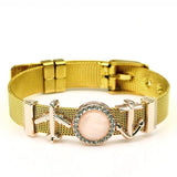 Rose Stainless Steel Mesh Wristband Bracelet with Charms