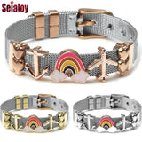 Rose Stainless Steel Mesh Wristband Bracelet with Charms