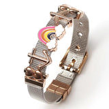 Rose Stainless Steel Mesh Wristband Bracelet with Charms