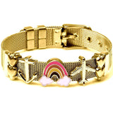 Rose Stainless Steel Mesh Wristband Bracelet with Charms