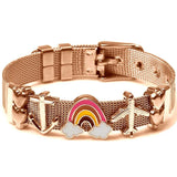 Rose Stainless Steel Mesh Wristband Bracelet with Charms