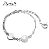 Silver Cuban Link Bracelet with Big Pearl Cross Pendant