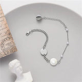 Silver Cuban Link Bracelet with Big Pearl Cross Pendant