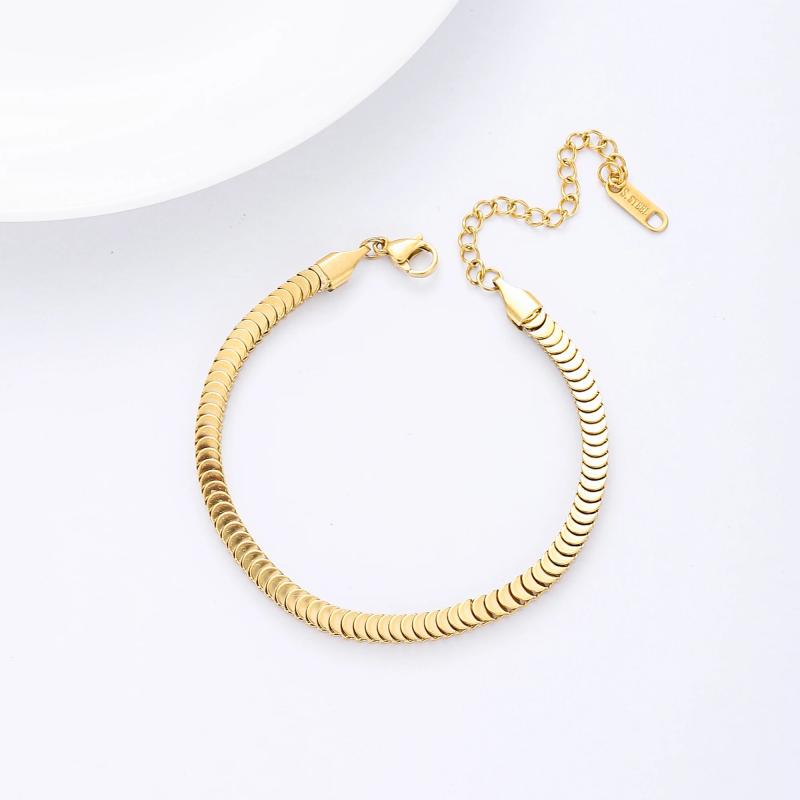 Gold Stainless Steel Rectangle Link Bracelet for Women, Dainty Layering Jewelry