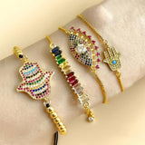 Rainbow Greek Eye Bracelet Copper Zirconia Hand Bracelet
