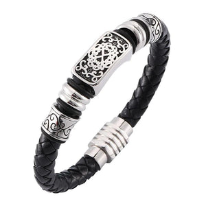 Vintage Men Leather Bracelet Stainless Steel Magnetic Clasp Gift