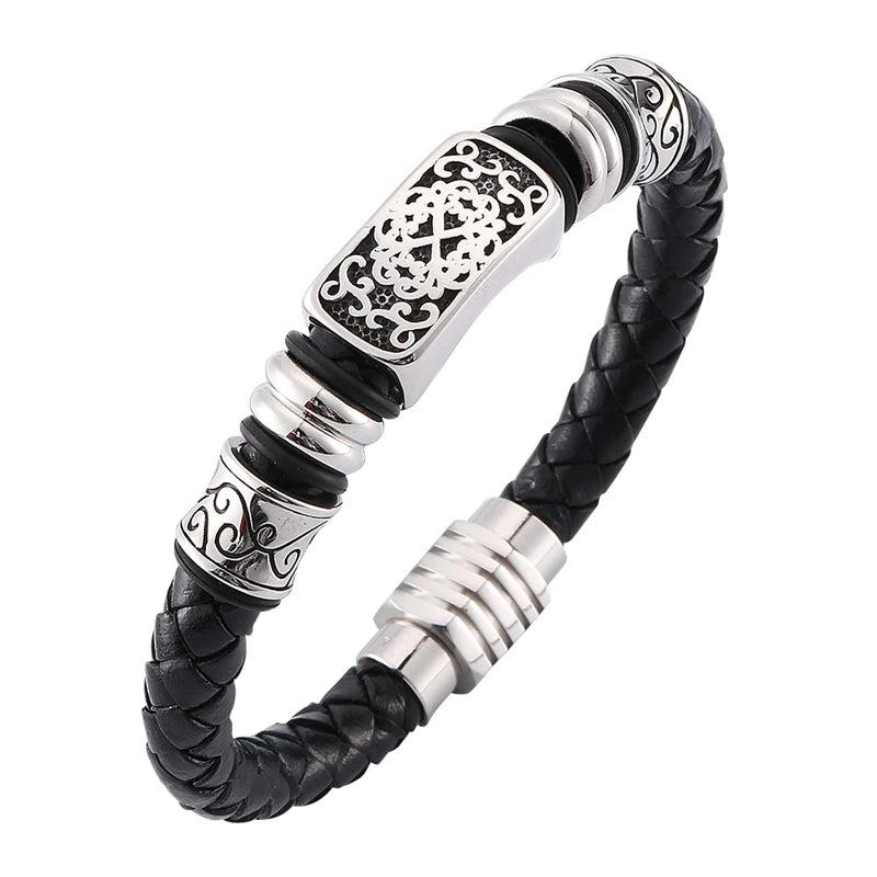 Vintage Men Leather Bracelet Stainless Steel Magnetic Clasp Gift