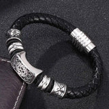 Vintage Men Leather Bracelet Stainless Steel Magnetic Clasp Gift