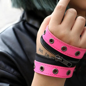 Zipper Rivet Leather Wrist Friendship Bracelet Buckle Vintage Punk Jewelry