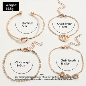 Sindlan 4Pcs Heart Crystal Chains Bracelets for Women Boho Jewelry Set
