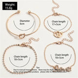 Sindlan 4Pcs Heart Crystal Chains Bracelets for Women Boho Jewelry Set