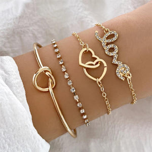 Sindlan 4Pcs Heart Crystal Chains Bracelets for Women Boho Jewelry Set
