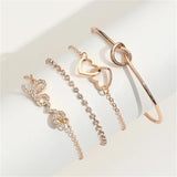 Sindlan 4Pcs Heart Crystal Chains Bracelets for Women Boho Jewelry Set