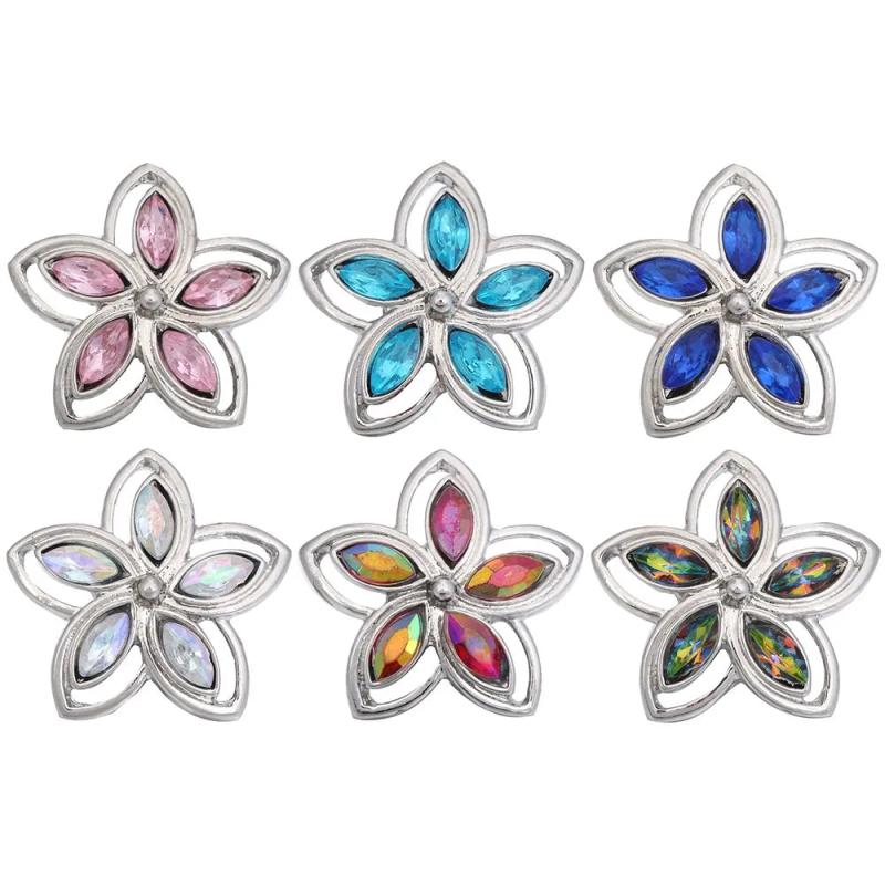 6pcs DIY Crystal Flower Snap Buttons Fit 18mm Snap Bracelets Women Jewelry