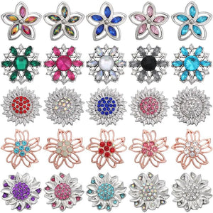 6pcs DIY Crystal Flower Snap Buttons Fit 18mm Snap Bracelets Women Jewelry