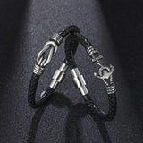 Men's Bracelet Vintage Stainless Steel Leather Anchor Bangle