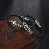 Men's Bracelet Vintage Stainless Steel Leather Anchor Bangle