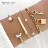 Sindlan 4Pcs Vintage Key Lock Chains Crystal Wrist Bracelets