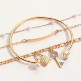 Sindlan 4Pcs Vintage Key Lock Chains Crystal Wrist Bracelets