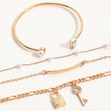 Sindlan 4Pcs Vintage Key Lock Chains Crystal Wrist Bracelets
