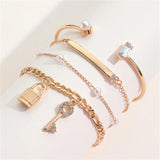 Sindlan 4Pcs Vintage Key Lock Chains Crystal Wrist Bracelets