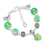 Green Glass Heart Charm Bracelet Bangle Unicorn Magnolia Beads