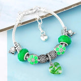 Green Glass Heart Charm Bracelet Bangle Unicorn Magnolia Beads