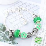 Green Glass Heart Charm Bracelet Bangle Unicorn Magnolia Beads
