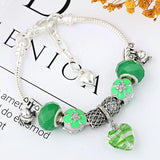 Green Glass Heart Charm Bracelet Bangle Unicorn Magnolia Beads