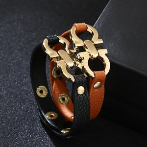 Spring Female Leather Bracelets Metal Clasp Brown PU Wristband