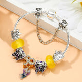 Purple Enamel Castle Beads 50th Anniversary Charm Bracelets Women Men DIY Bangle