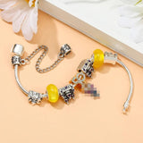 Purple Enamel Castle Beads 50th Anniversary Charm Bracelets Women Men DIY Bangle