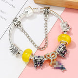Purple Enamel Castle Beads 50th Anniversary Charm Bracelets Women Men DIY Bangle