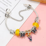 Purple Enamel Castle Beads 50th Anniversary Charm Bracelets Women Men DIY Bangle