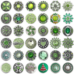 6pcs Green Rhinestone Crystal Flower 18mm Snap Button for Snap Bracelet