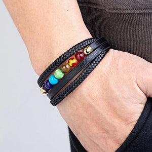 7 Chakra Natural Stone Leather Bracelet Reiki Healing Charm Bracelet