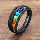 7 Chakra Natural Stone Leather Bracelet Reiki Healing Charm Bracelet