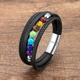 7 Chakra Natural Stone Leather Bracelet Reiki Healing Charm Bracelet