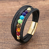 7 Chakra Natural Stone Leather Bracelet Reiki Healing Charm Bracelet