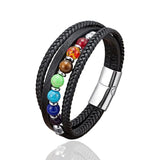 7 Chakra Natural Stone Leather Bracelet Reiki Healing Charm Bracelet