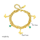 316L Stainless Steel Butterfly Green Stone Charm Bracelet Women Bangle