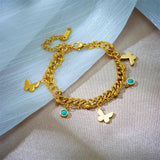 316L Stainless Steel Butterfly Green Stone Charm Bracelet Women Bangle