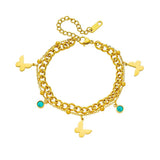 316L Stainless Steel Butterfly Green Stone Charm Bracelet Women Bangle
