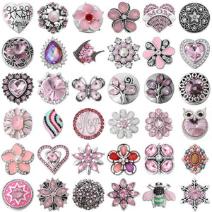6pcs Pink Rhinestone Snap Buttons for Snap Bracelet Bangle 18mm